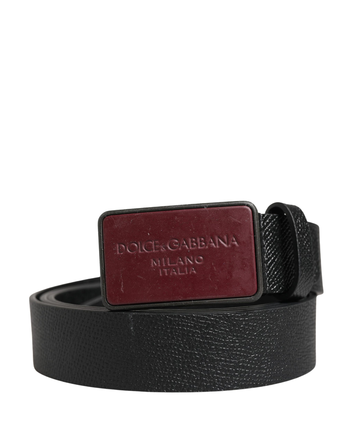Dolce & Gabbana Men Black Calf Leather Logo Metal Buckle Belt