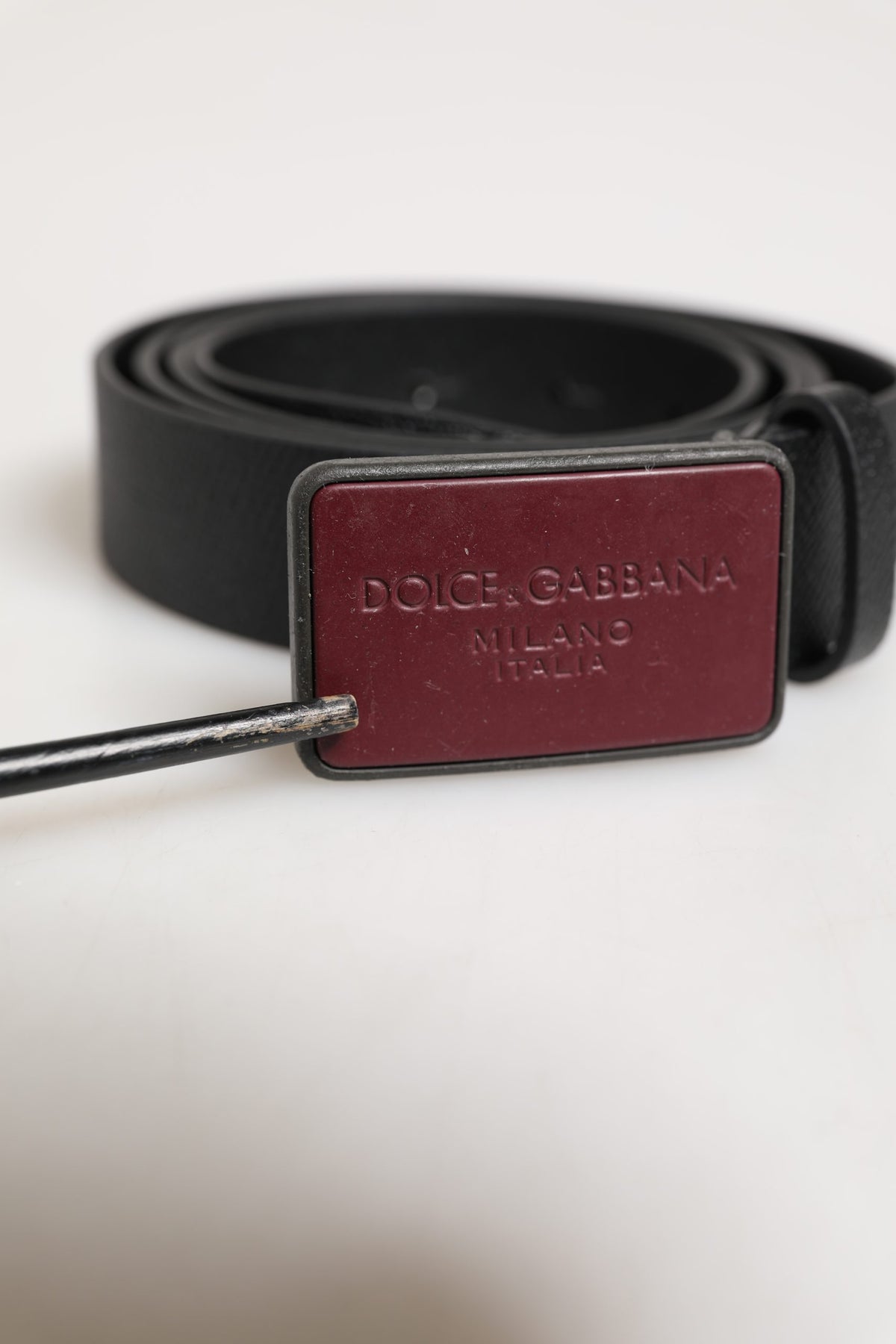 Dolce & Gabbana Men Black Calf Leather Logo Metal Buckle Belt