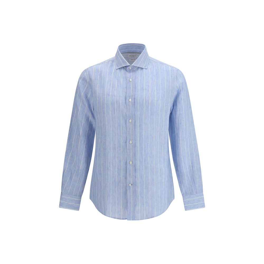 Brunello Cucinelli Blue Linen Pattern Shirt