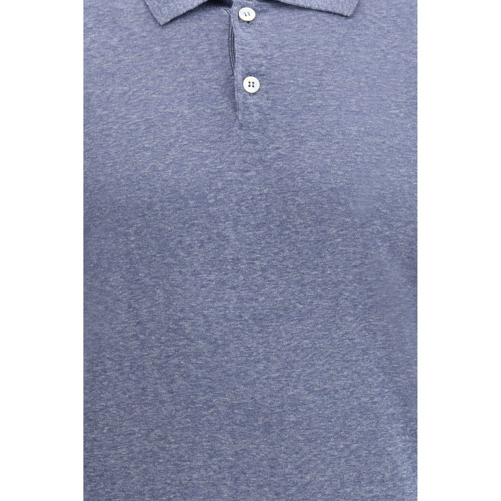 Brunello Cucinelli Blue Linen Polo Shirt