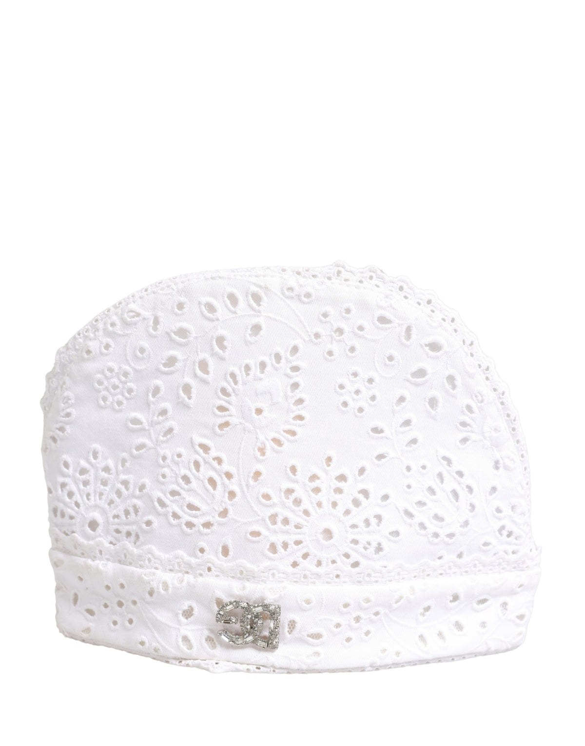 Dolce & Gabbana White Cotton Embroidered DG Crystal Headwear Hat