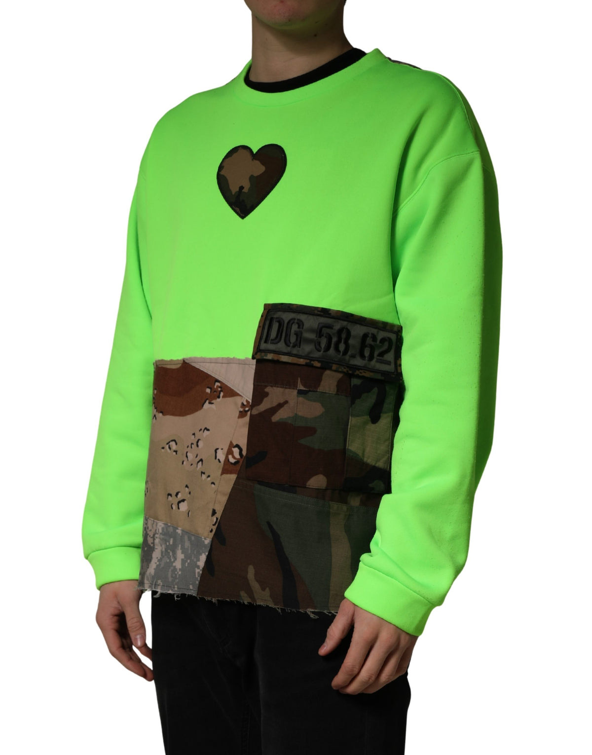 Dolce & Gabbana Green Patchwork Heart Men Sweatshirt Sweater