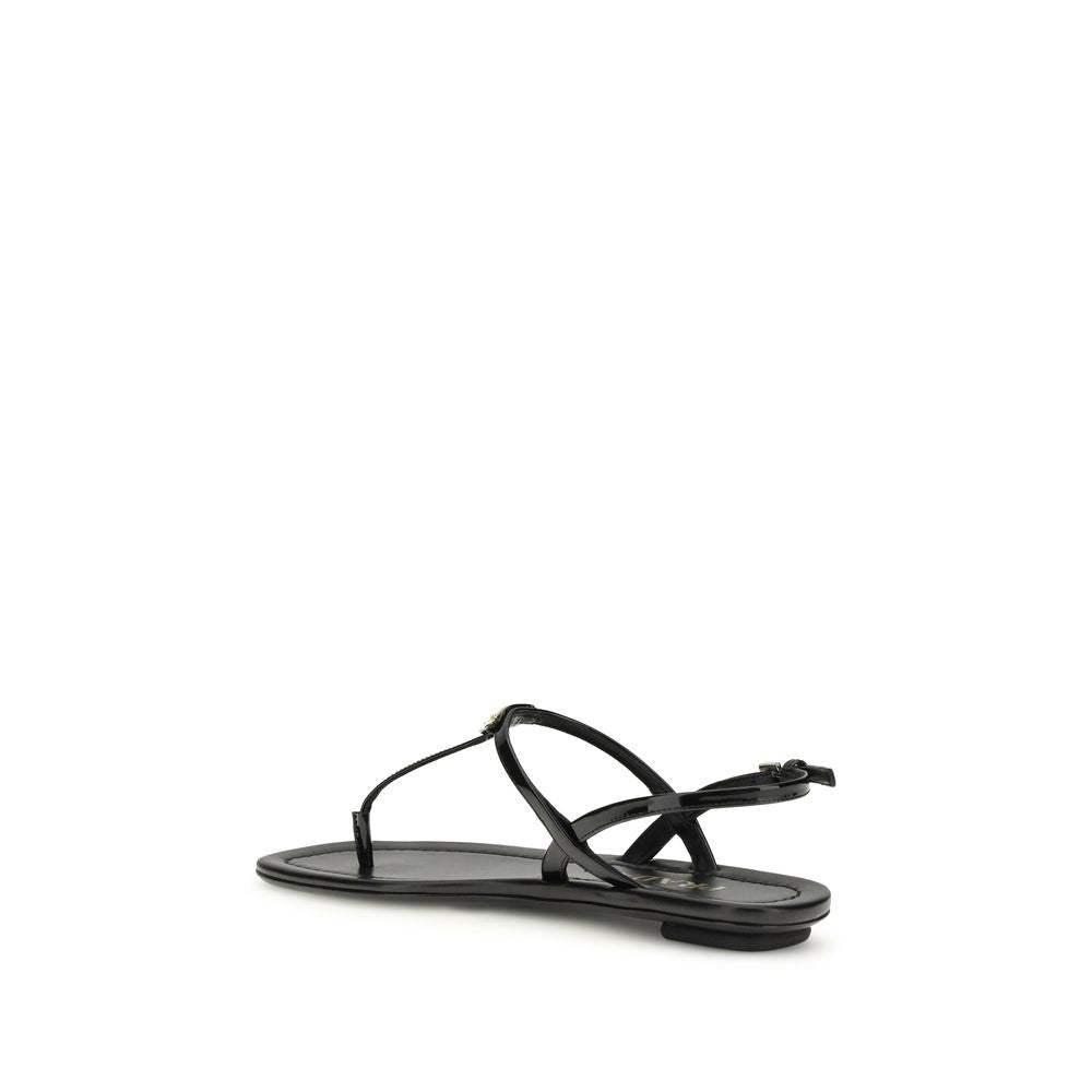 Prada Black Calf Leather Bos Taurus Flip-Flop Sandals