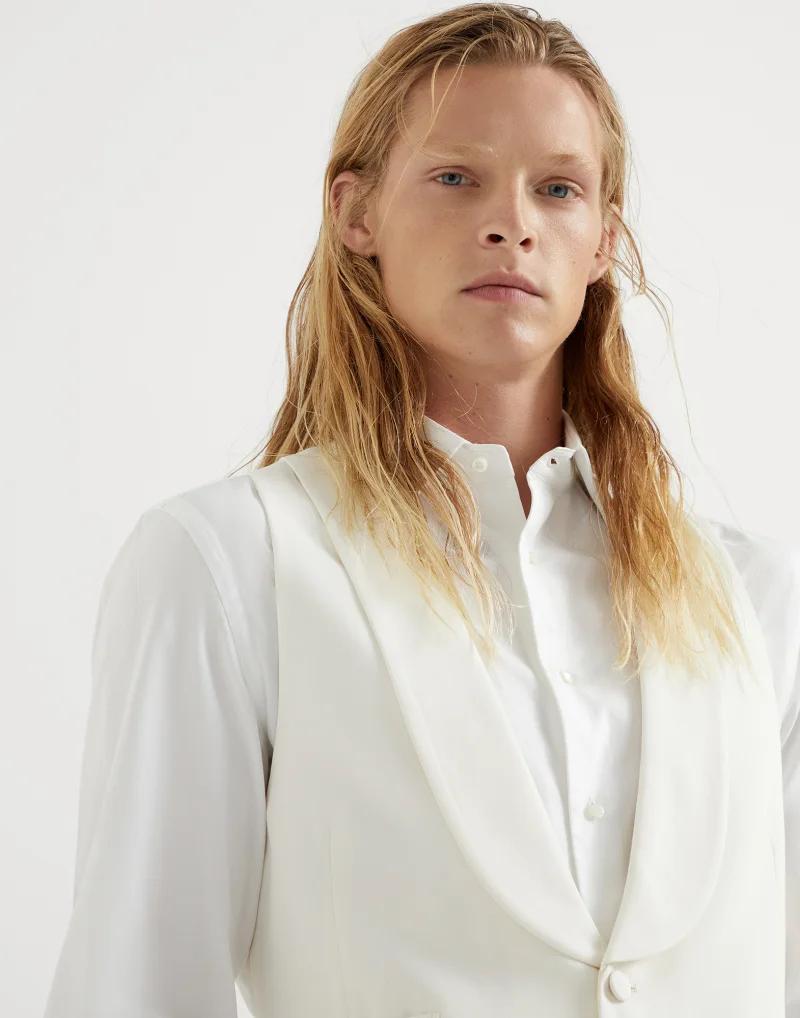 Brunello Cucinelli White Silk Sleveless Jacket