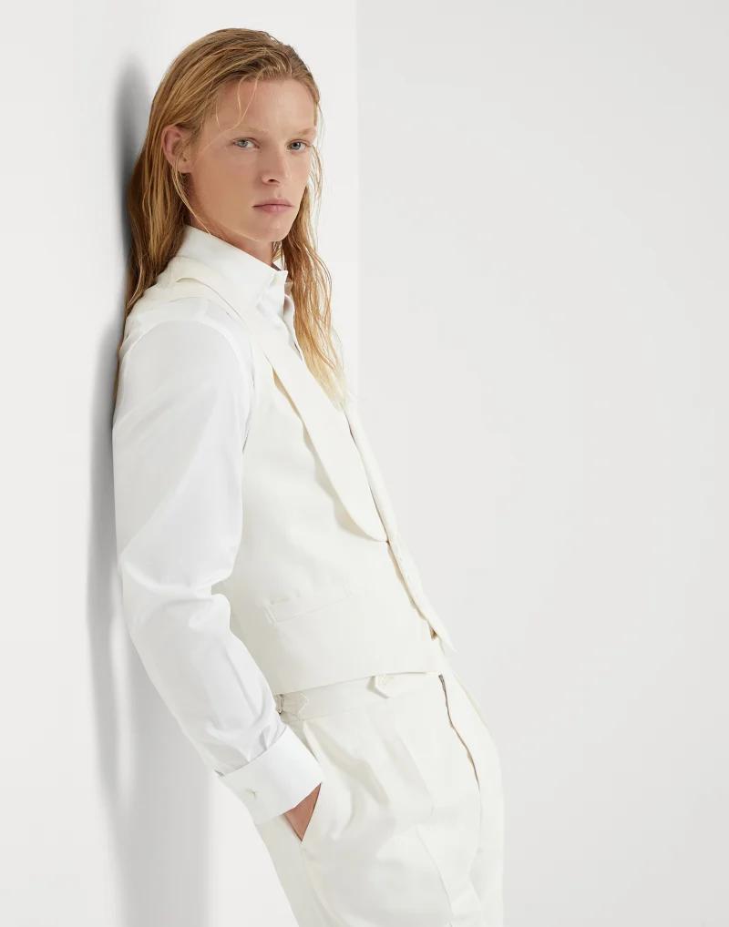 Brunello Cucinelli White Silk Sleveless Jacket