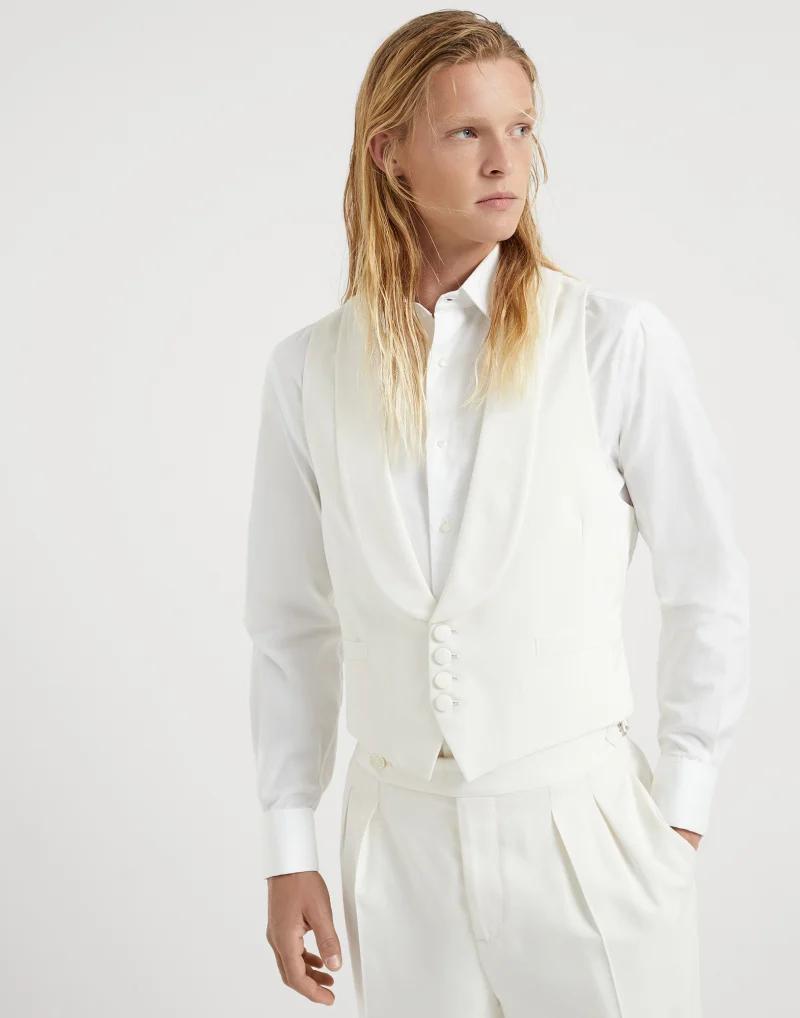 Brunello Cucinelli White Silk Sleveless Jacket