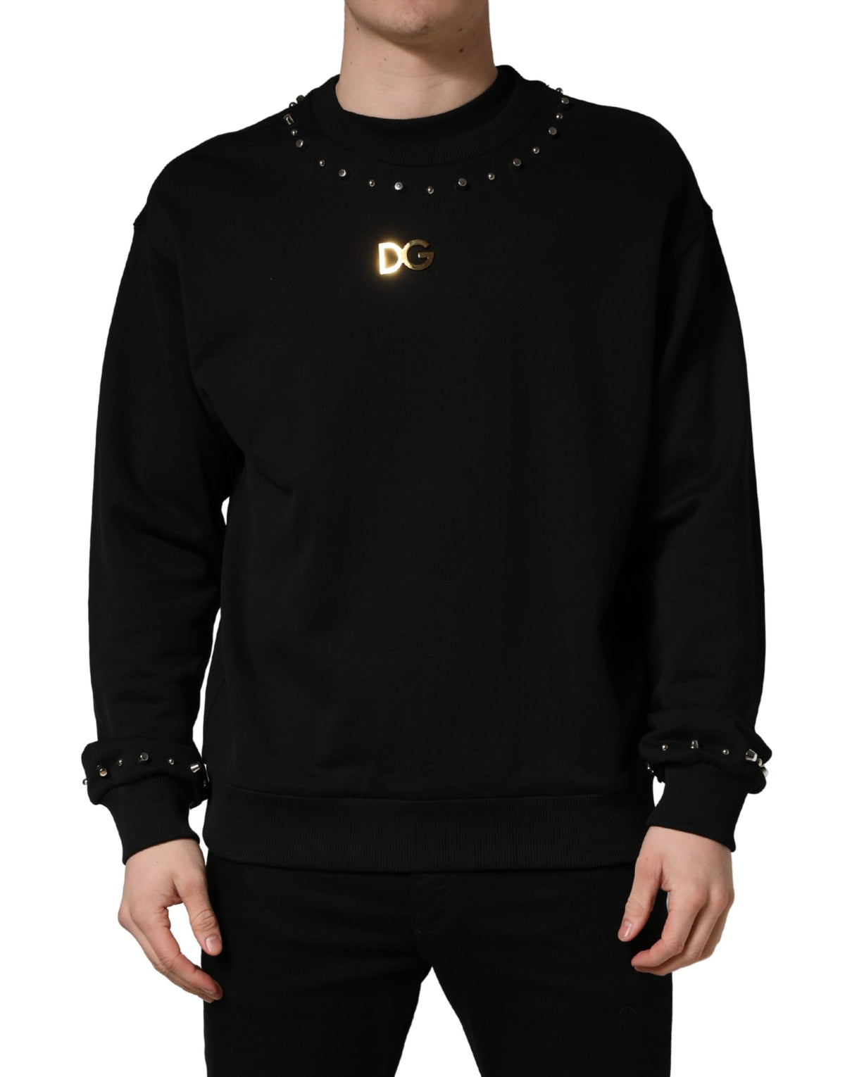 Dolce & Gabbana Black Embellished Cotton Sweatshirt Sweater