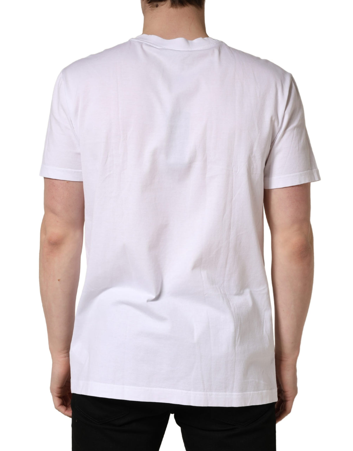 Dolce & Gabbana White Barcode Cotton Crew Neck Men T-shirt