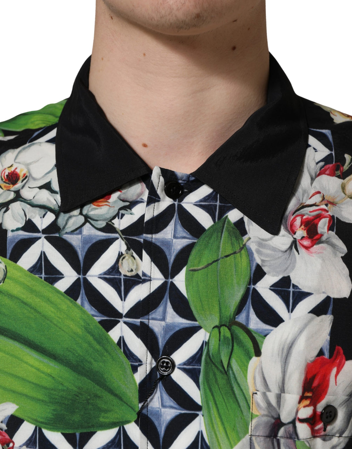 Dolce & Gabbana Multicolor Tropical Orchid Print Men Shirt