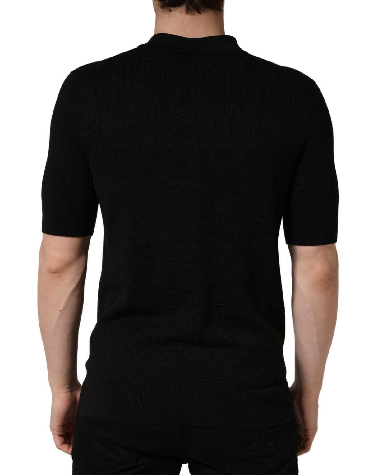 Dolce & Gabbana Black Heraldic Crest Patch Silk Polo T-shirt