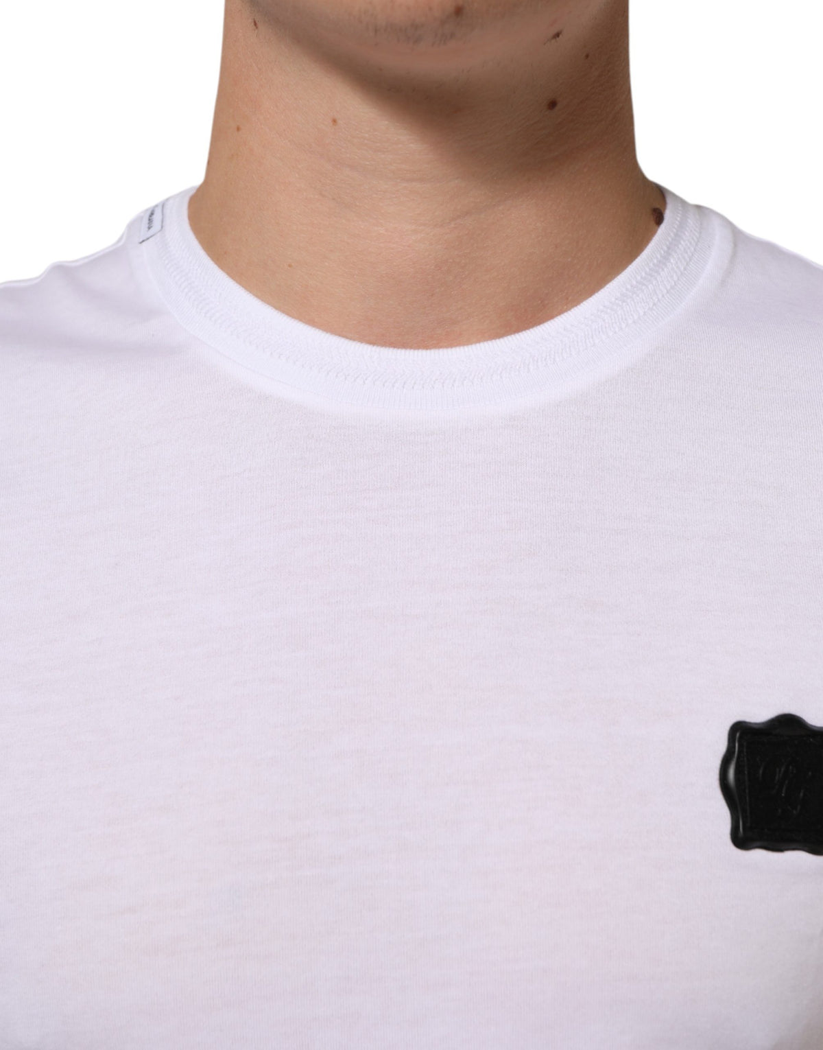 Dolce & Gabbana White Logo Patch Cotton Crew Neck T-shirt
