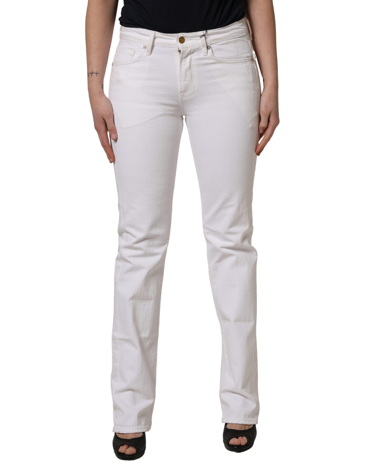 7 For All Mankind White Mid Waisted Skinny Denim Trouser Jeans