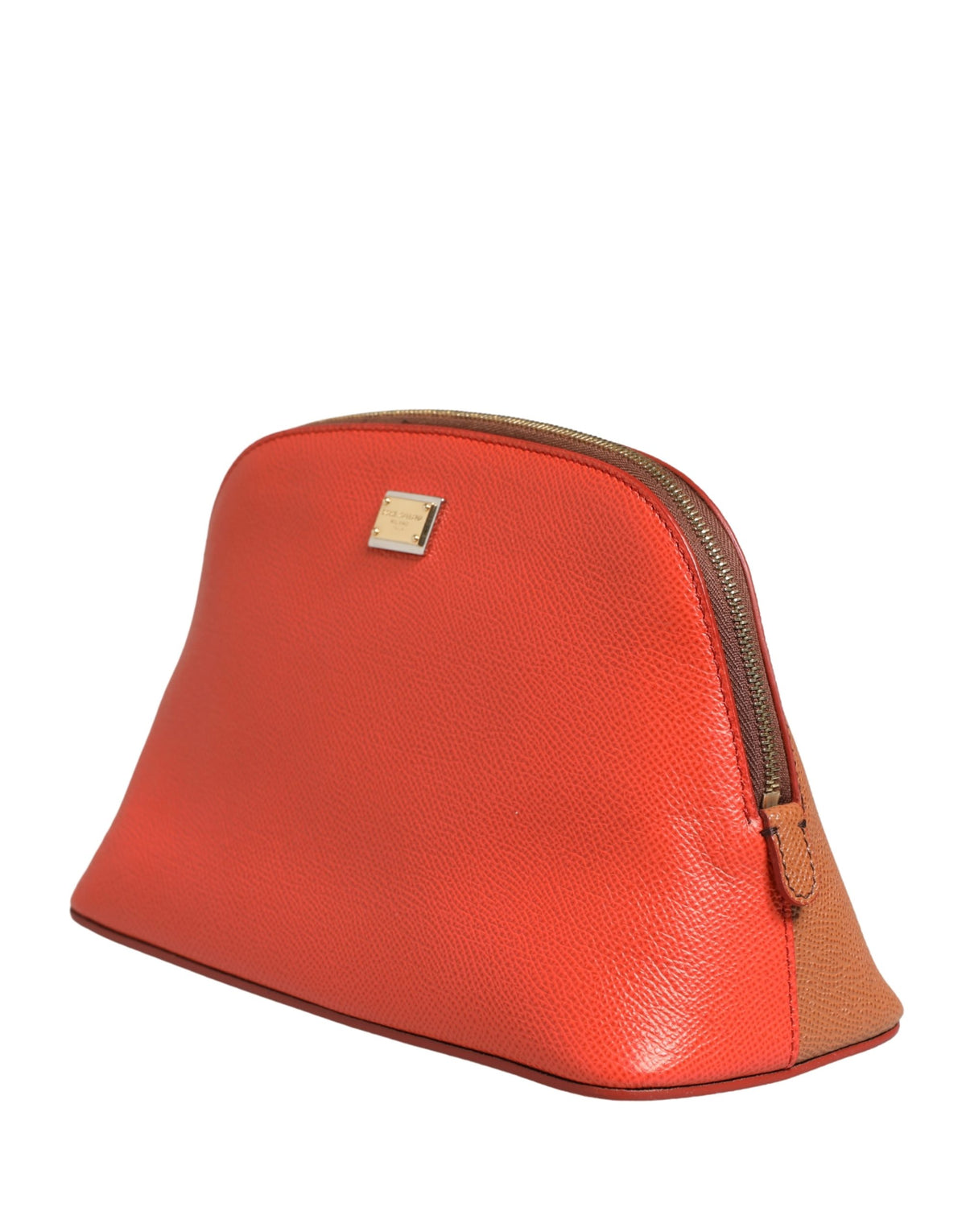 Dolce & Gabbana Orange Beige Leather DG Logo Zip Around Hand Purse Wallet