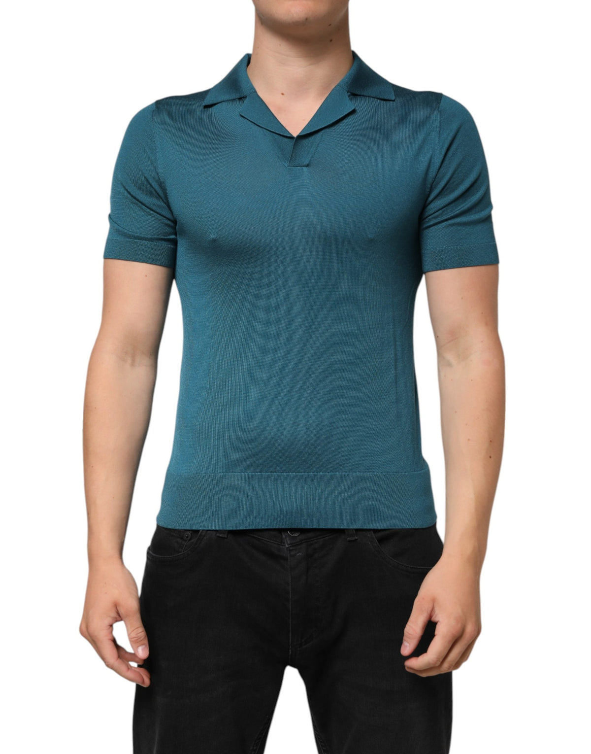 Dolce & Gabbana Teal Blue Silk Collared Short Sleeves Polo T-shirt