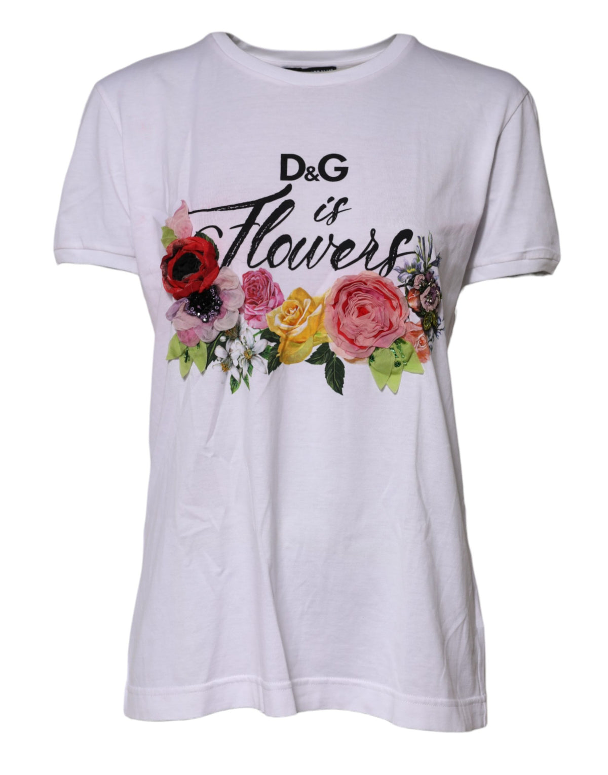Dolce & Gabbana White D&G Is Flowers Embellished T-shirt