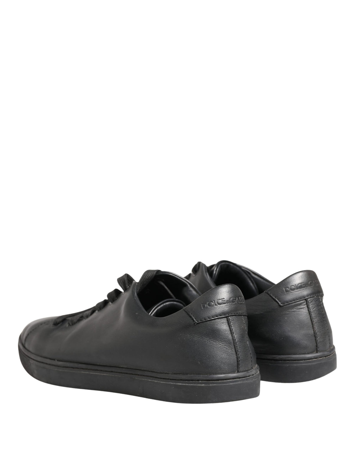Dolce & Gabbana Black Leather Low Top Lace Up Sneakers Shoes