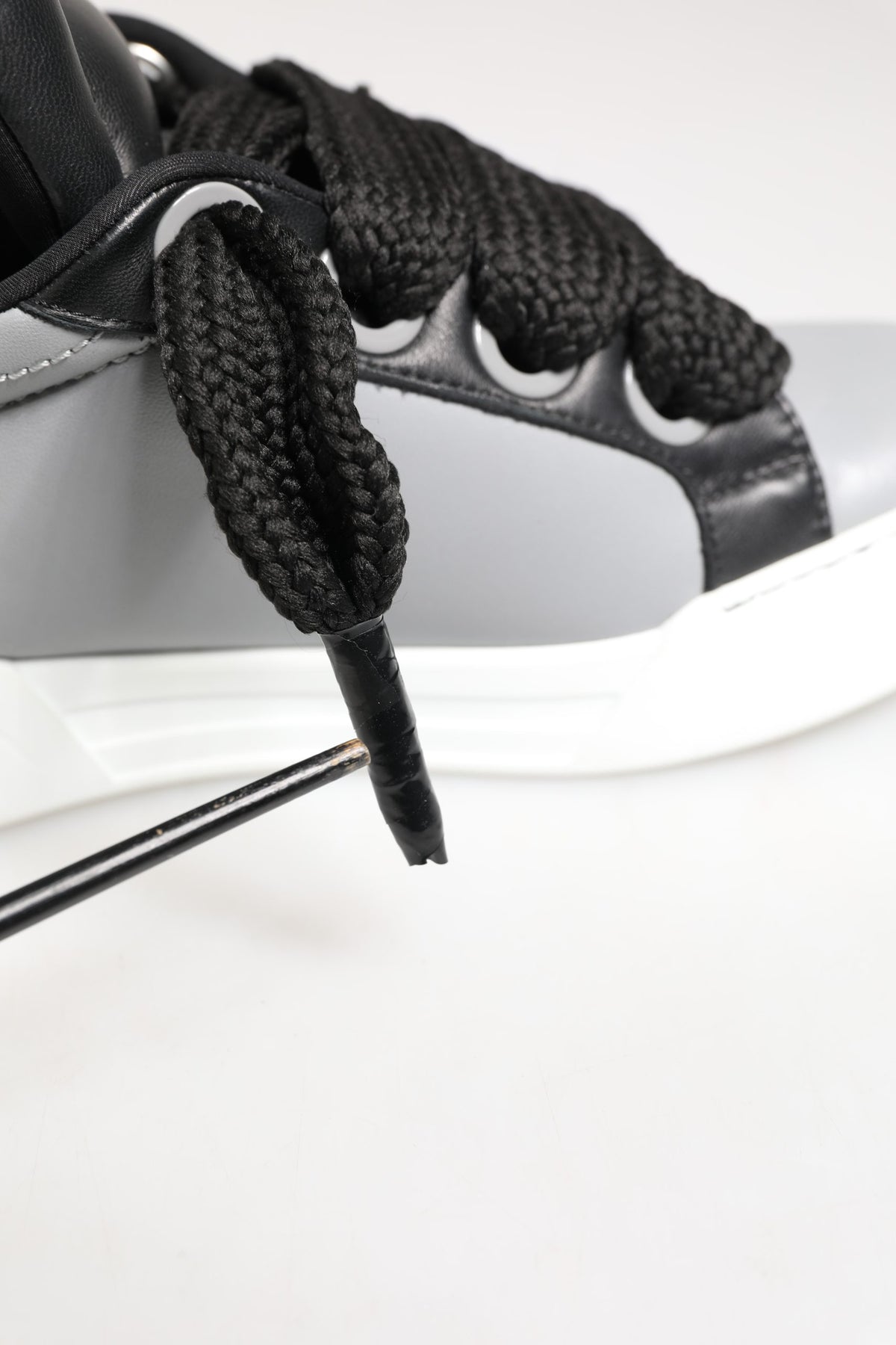 Dolce & Gabbana Gray Leather Low Top Lace Up Sneakers Shoes