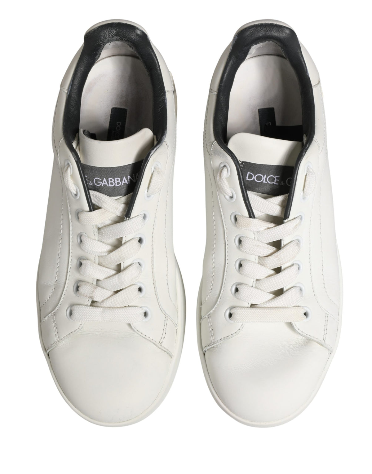 Dolce & Gabbana White Black Portofino Leather Sneakers Shoes