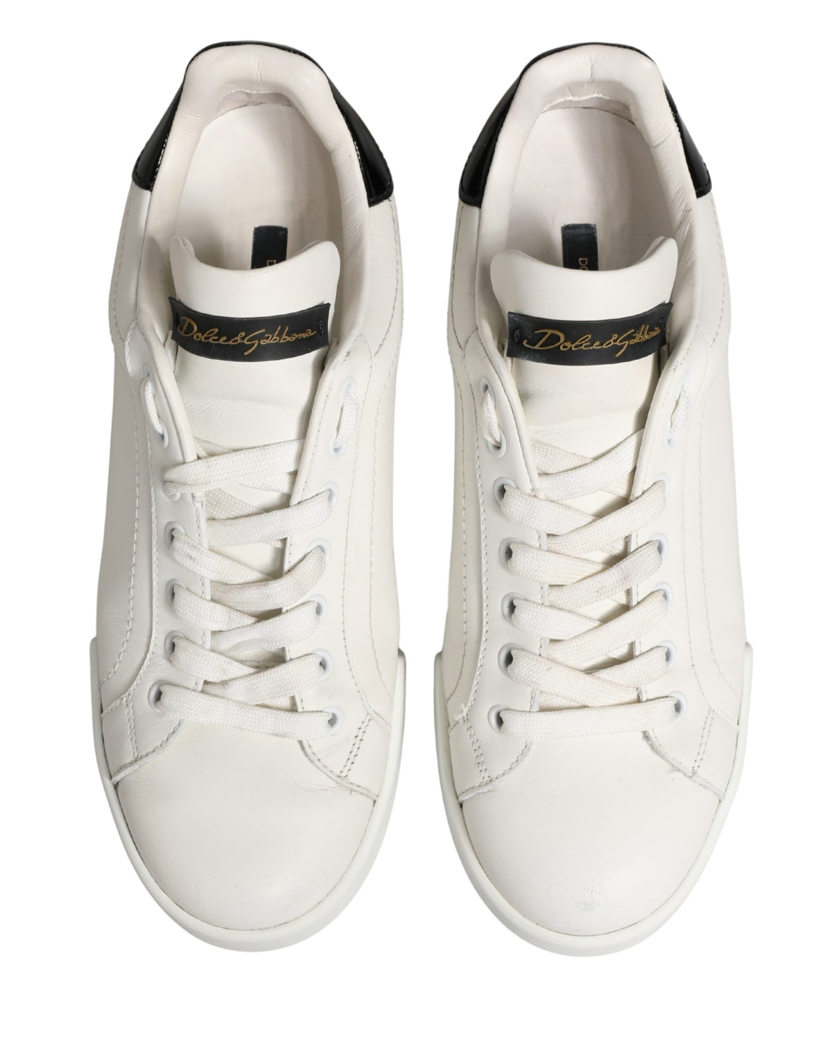 Dolce & Gabbana White Black Portofino Leather Sneakers Shoes
