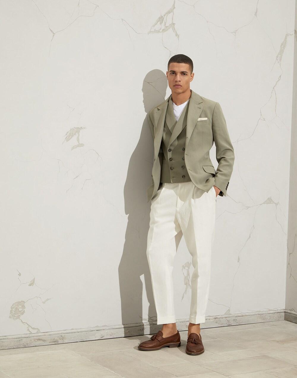 Brunello Cucinelli Army Linen Sleveless Jacket