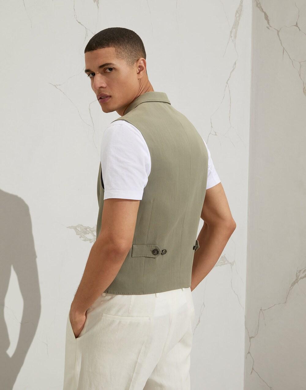 Brunello Cucinelli Army Linen Sleveless Jacket