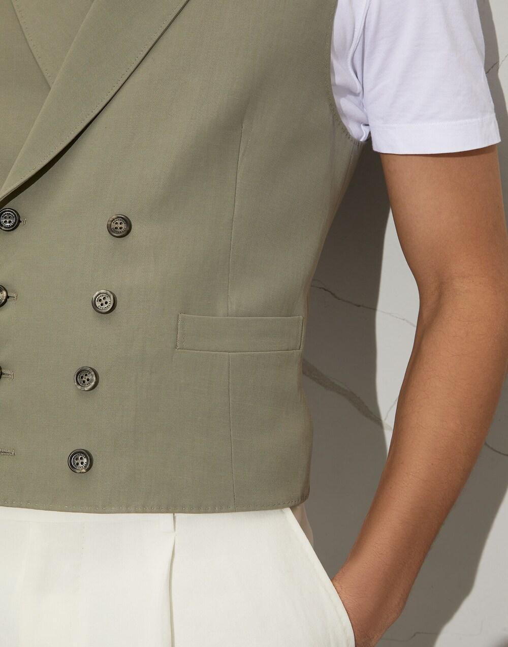Brunello Cucinelli Army Linen Sleveless Jacket