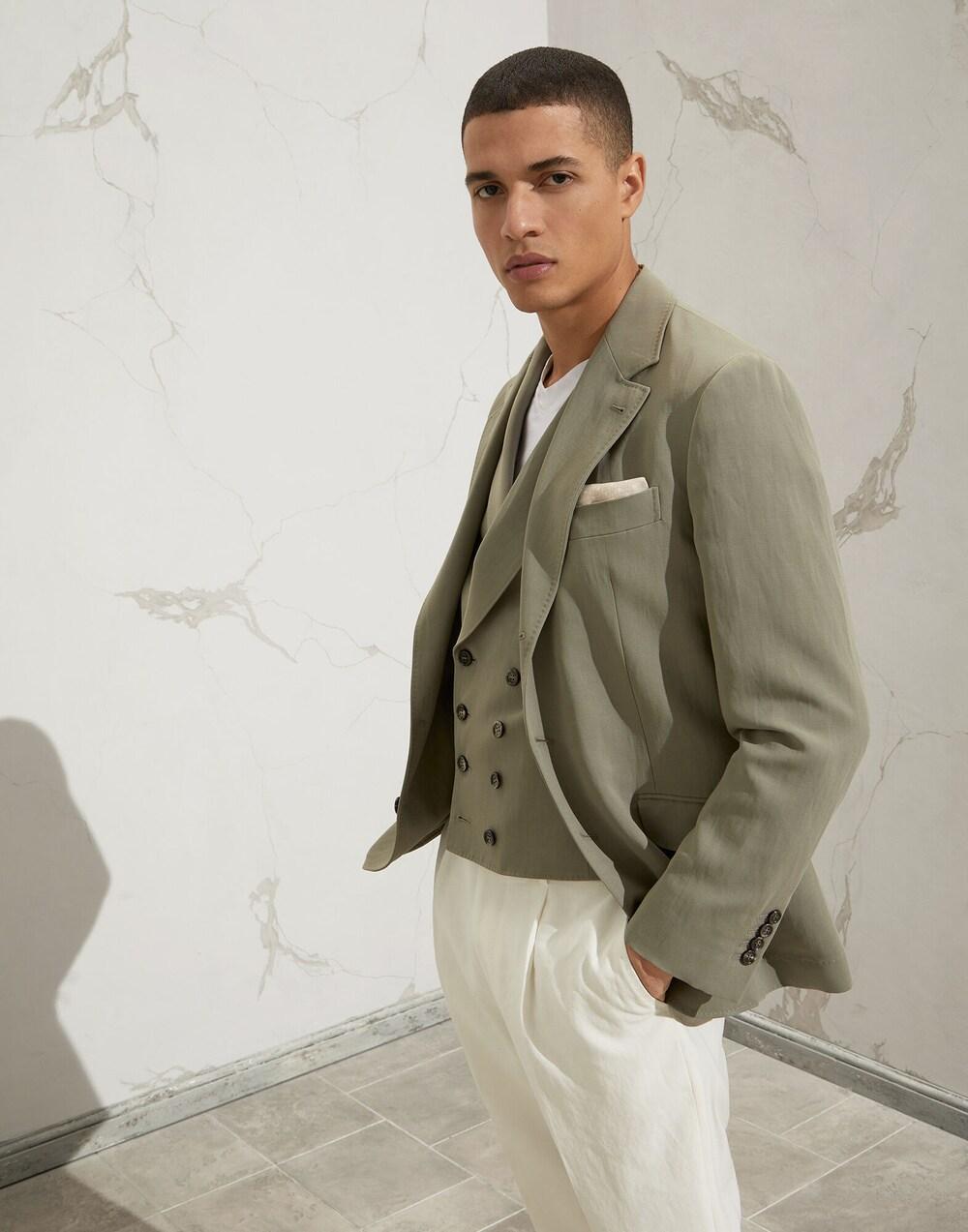 Brunello Cucinelli Army Linen Sleveless Jacket