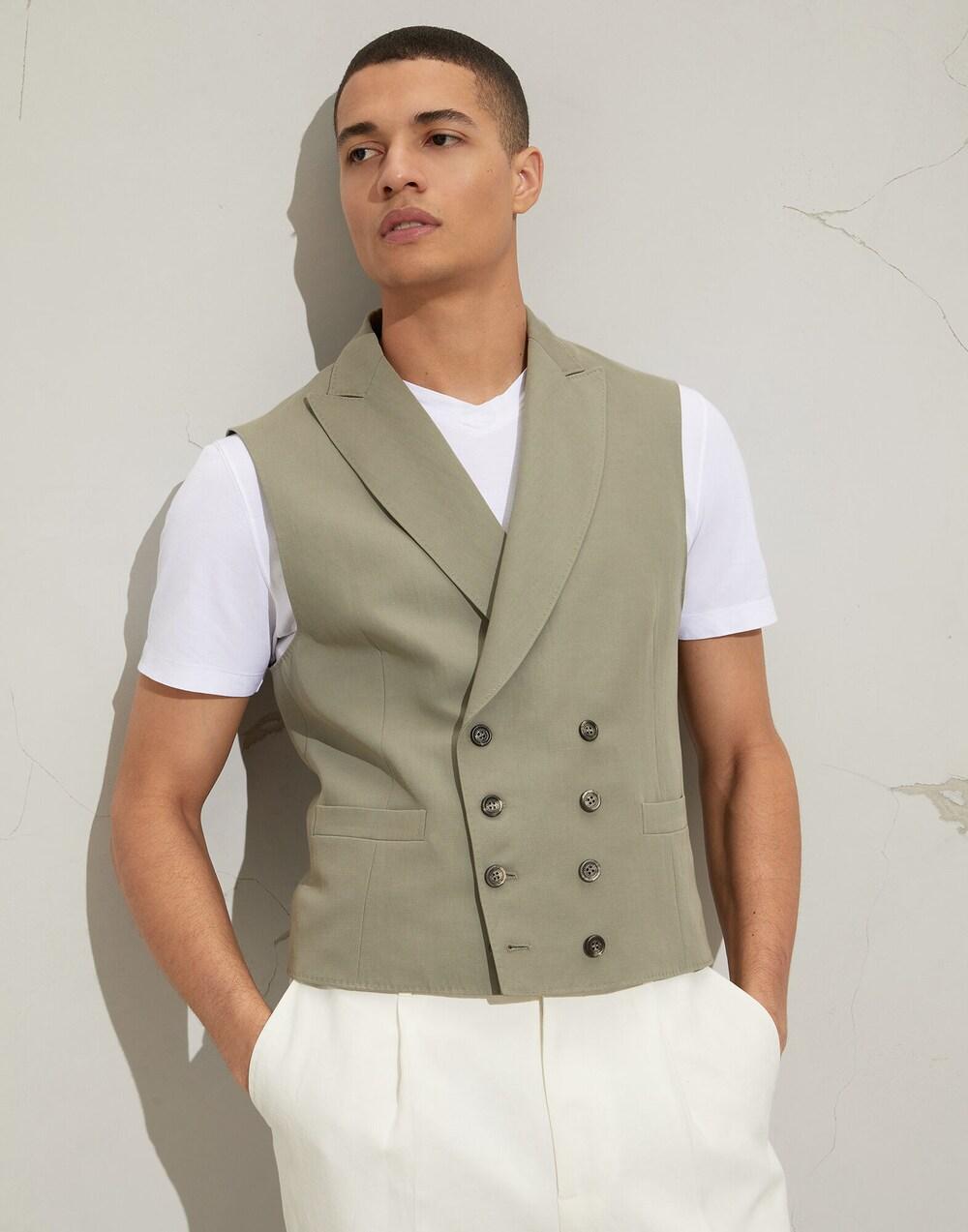 Brunello Cucinelli Army Linen Sleveless Jacket