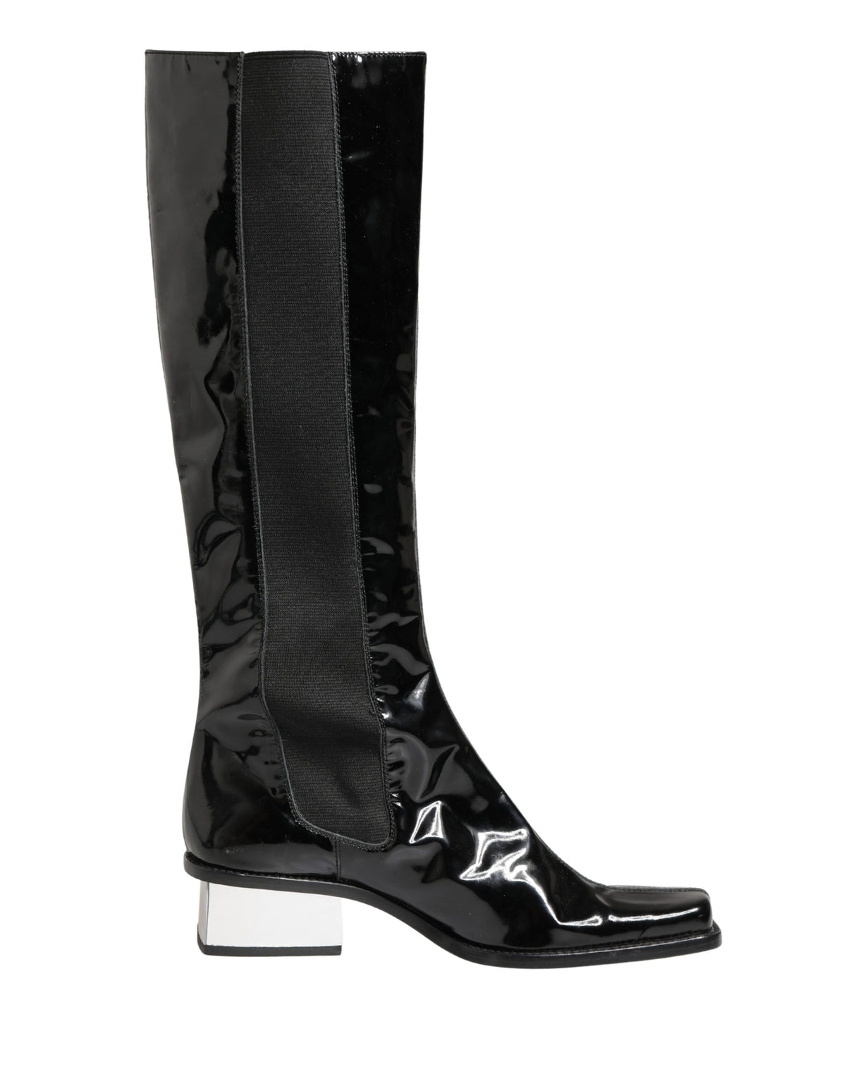 Dolce & Gabbana Black Patent Leather Knee High Boots Shoes