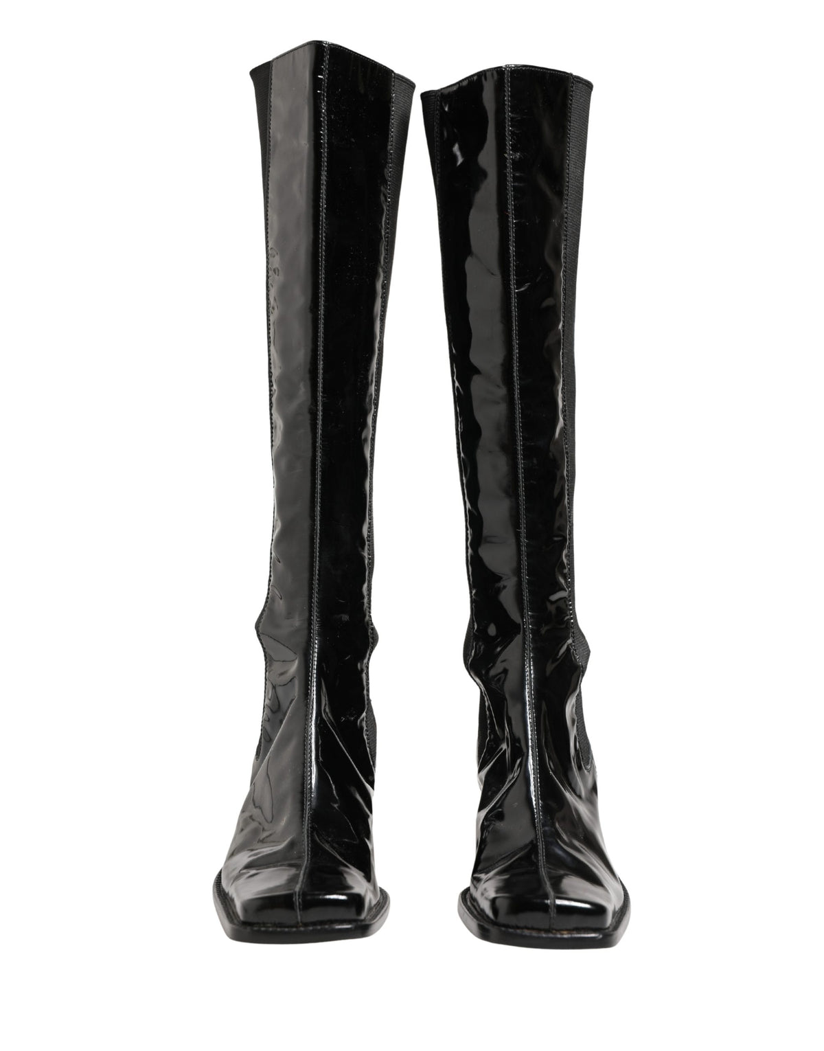 Dolce & Gabbana Black Patent Leather Knee High Boots Shoes