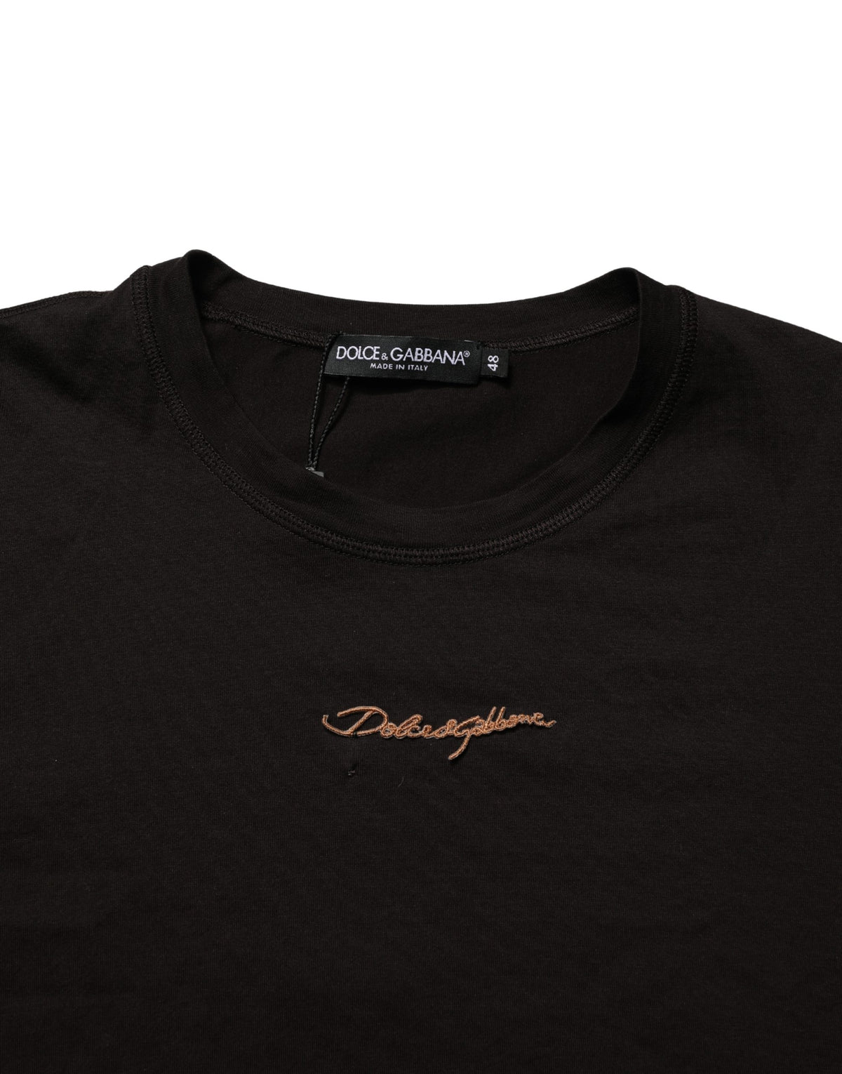 Dolce & Gabbana Brown Logo Embroidered Men Crew Neck T-shirt