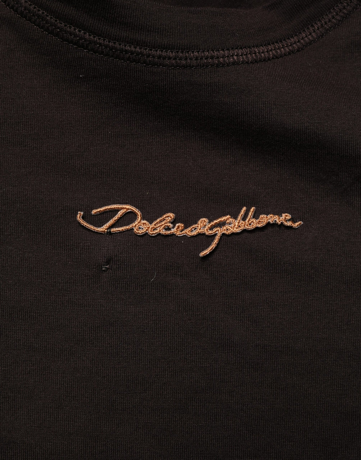 Dolce & Gabbana Brown Logo Embroidered Men Crew Neck T-shirt