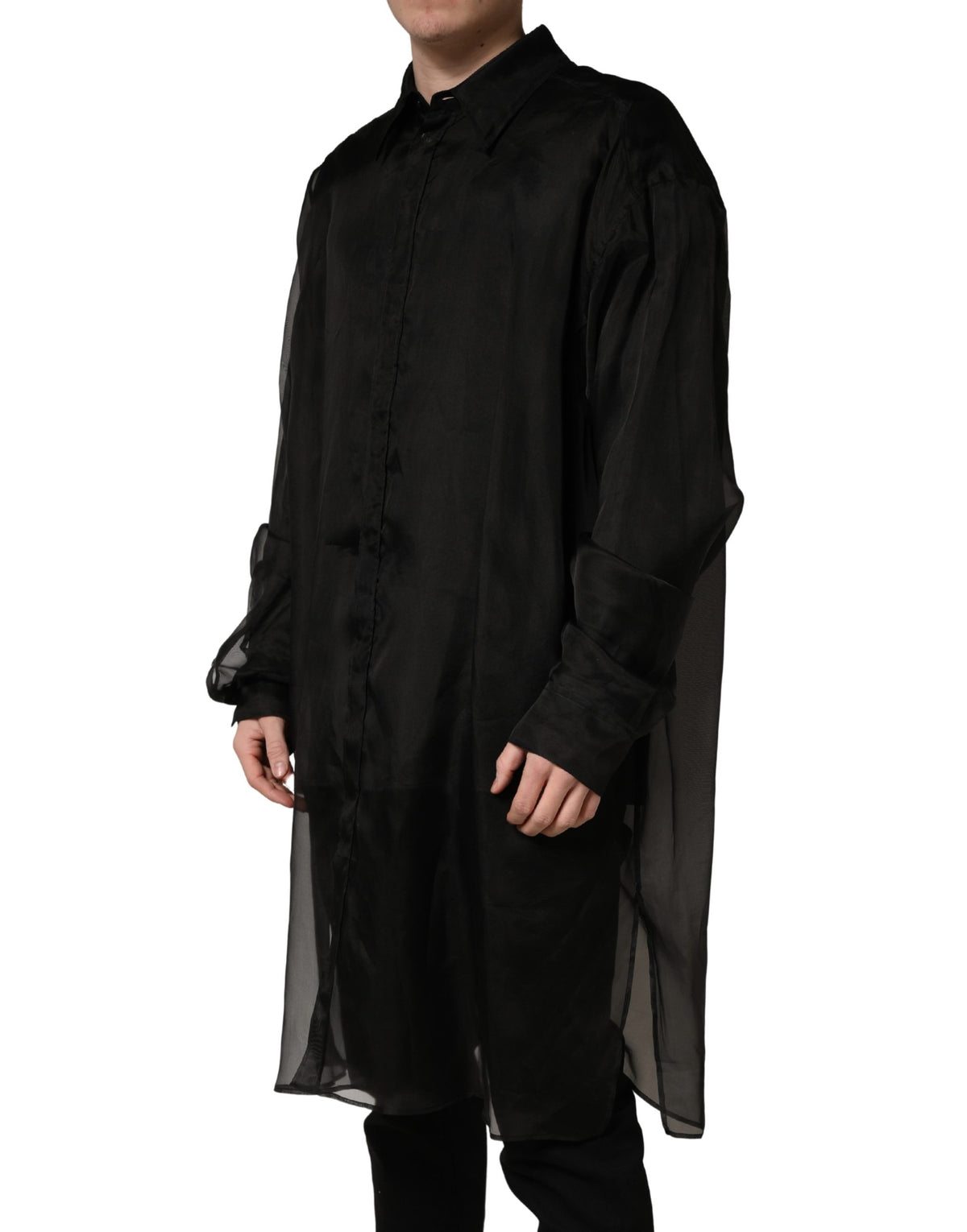 Dolce & Gabbana Black Ruffle Detail Semi Sheer Shirt Jacket