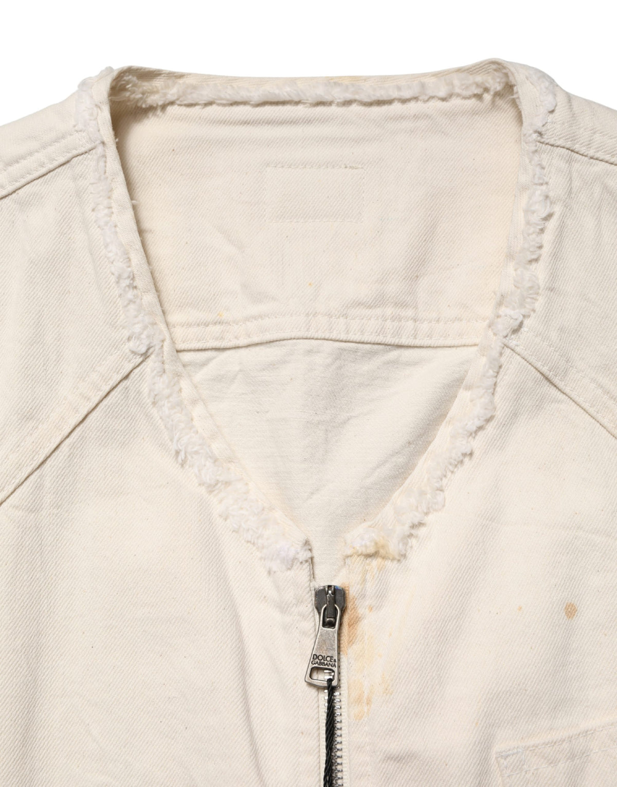Dolce & Gabbana Off White Cotton FullZip Denim Blouson Jacket