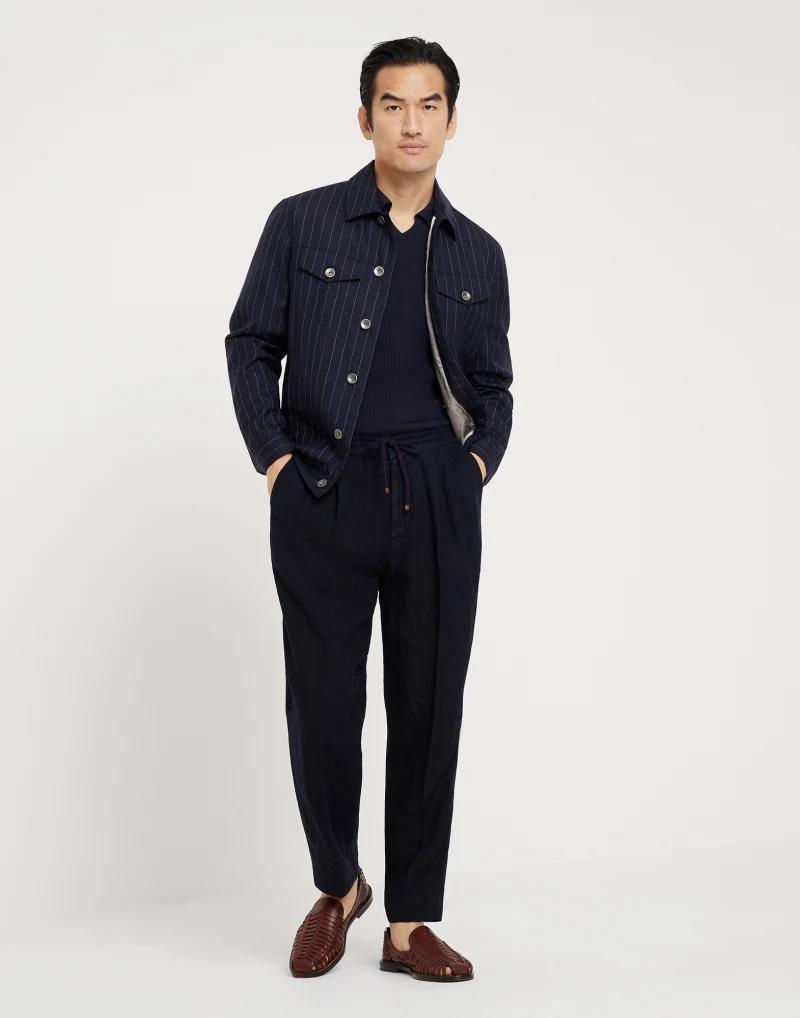 Brunello Cucinelli Navy Blue Wool Coat