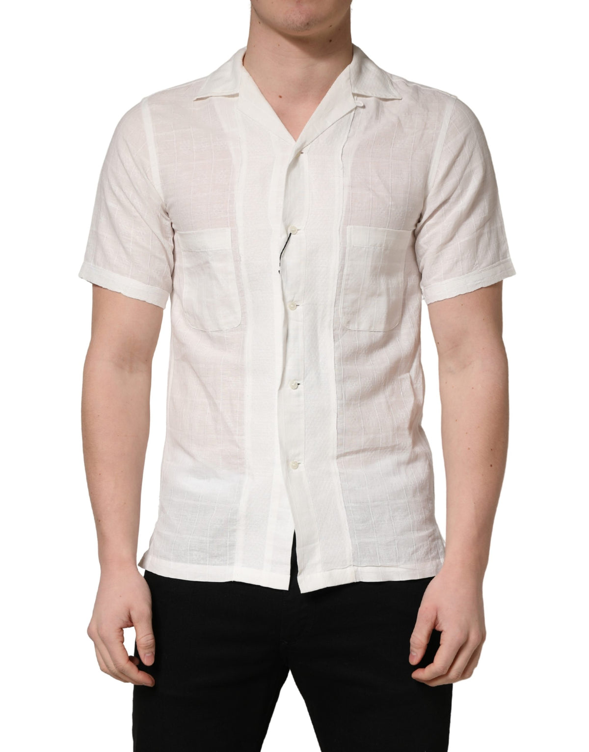 Dolce & Gabbana White Linen Short Sleeves Button Down Shirt