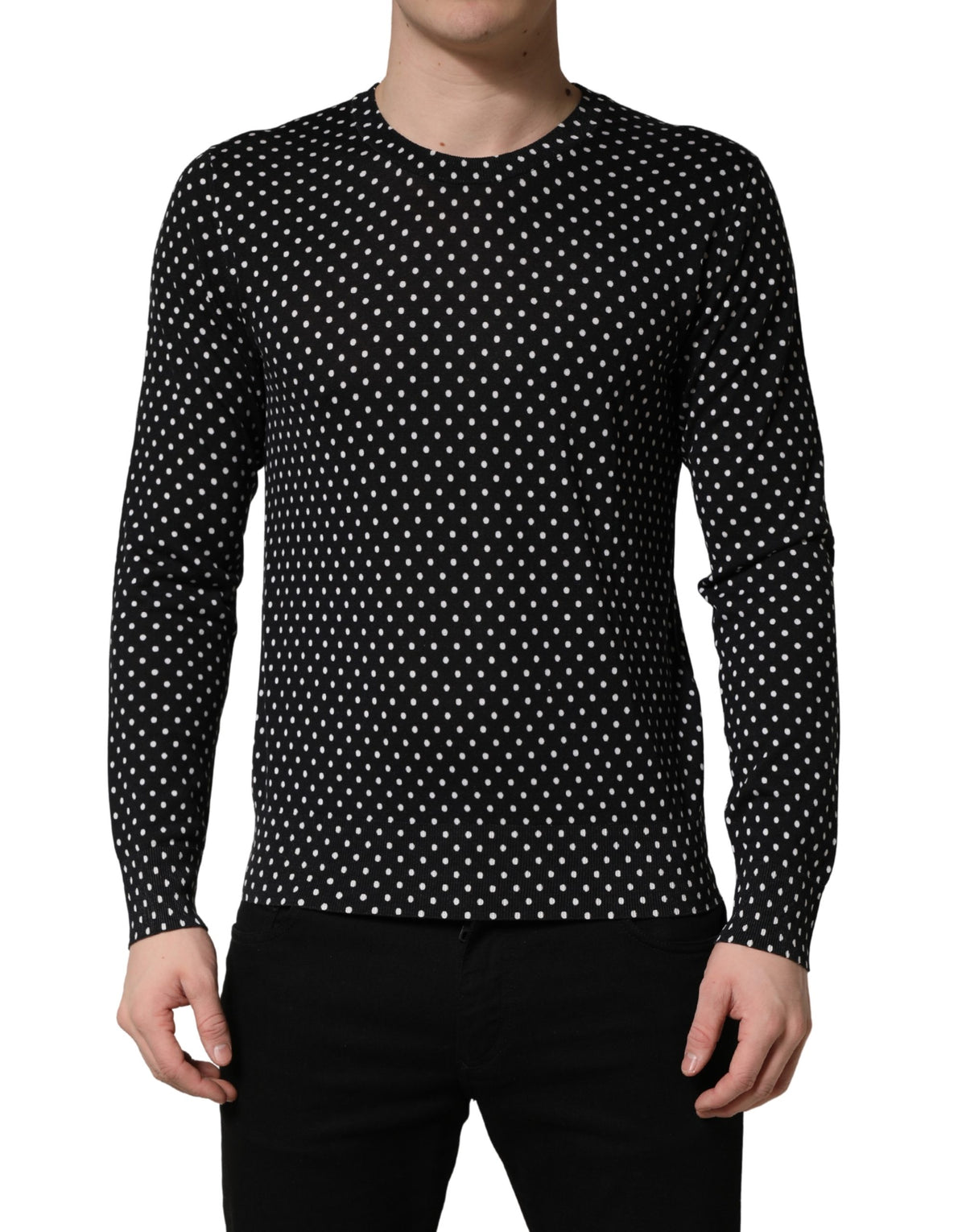 Dolce & Gabbana Black Polka Dot Crew Neck Pullover Sweater