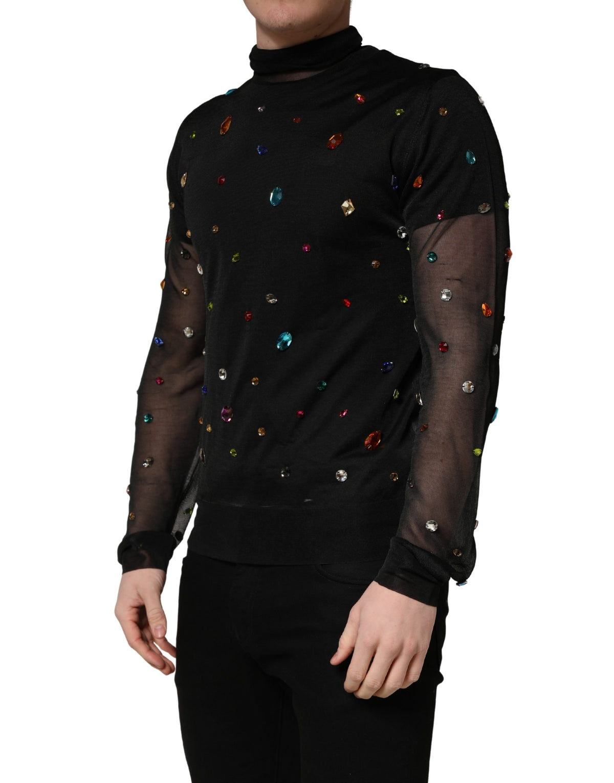 Dolce & Gabbana Black Crystal Embellished TurtleNeck Sweater