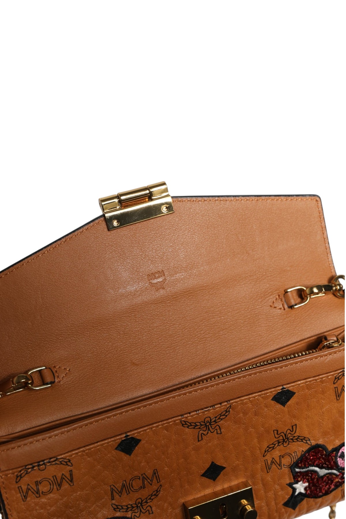MCM Cognac Brown Coated Canvas Visetos Patricia Love Patch Wallet-on-chain