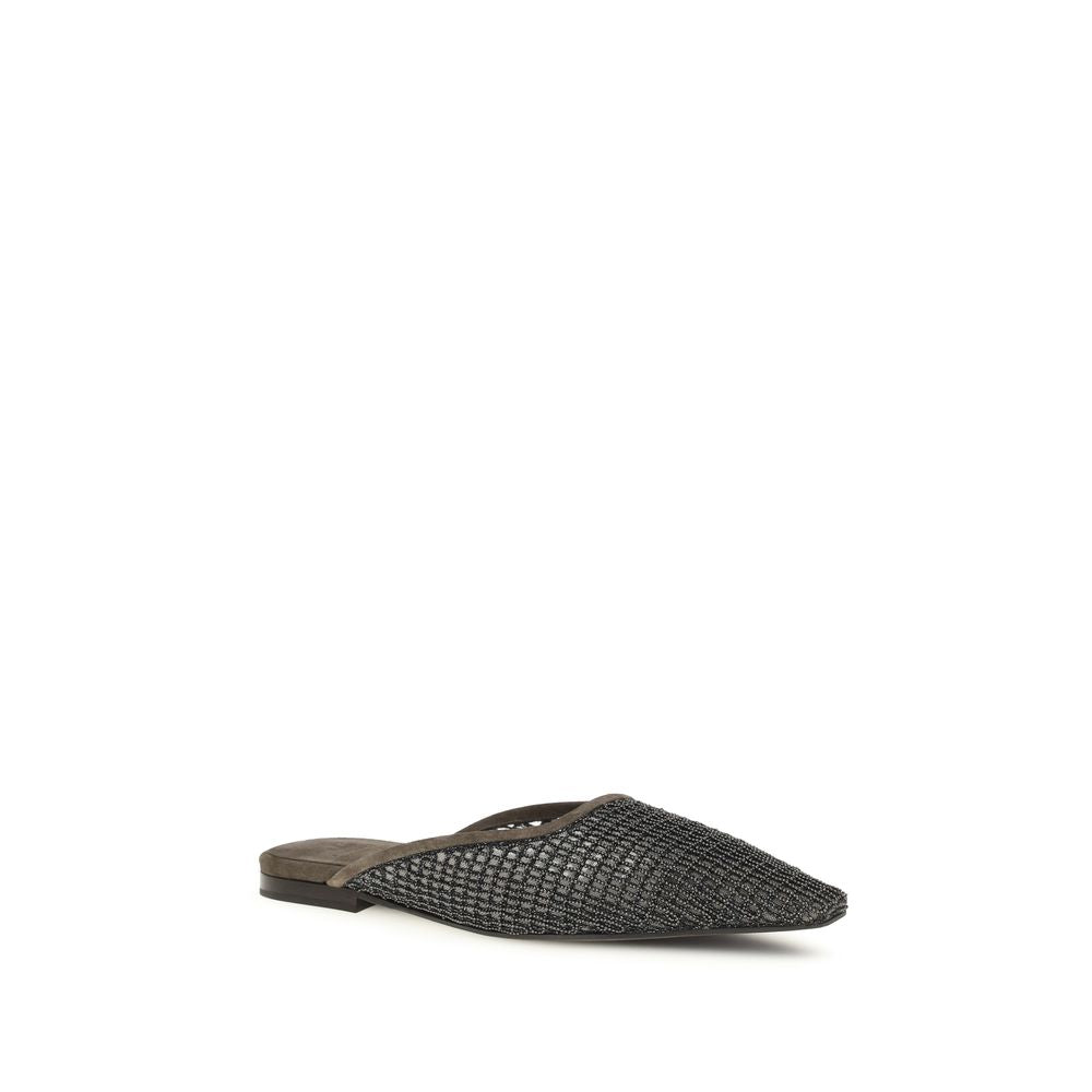 Brunello Cucinelli Brown Calf Leather Bos Taurus Ballet Flats