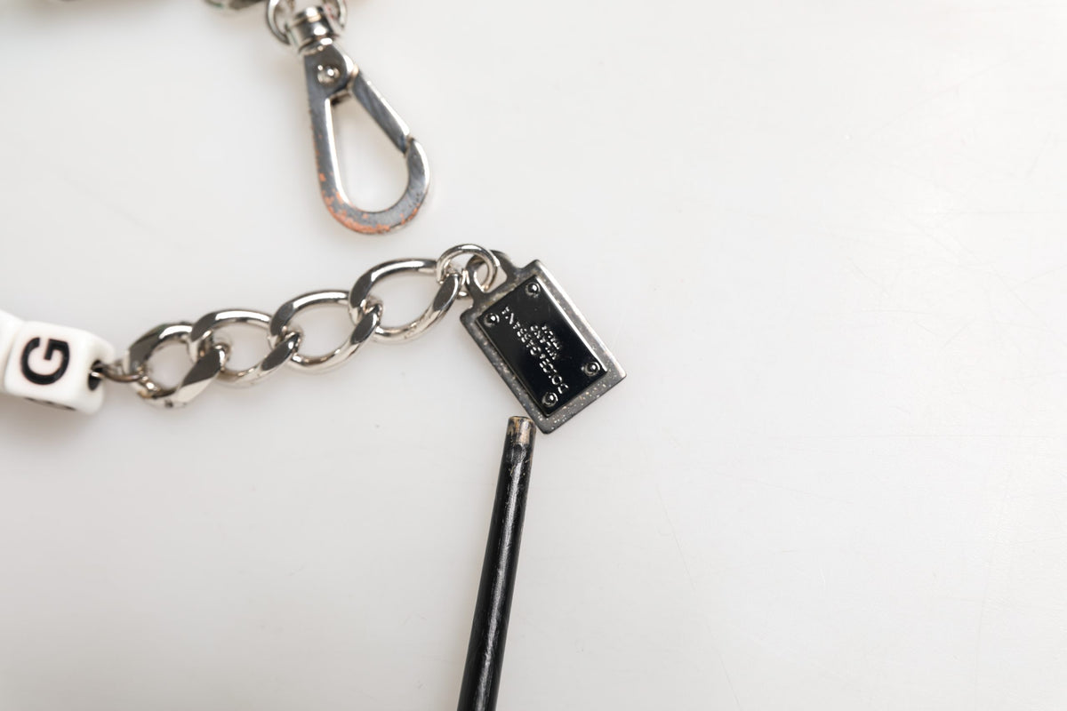 Dolce & Gabbana Silver Brass Chain Dice DG Logo EmbellishedCharm Bracelet