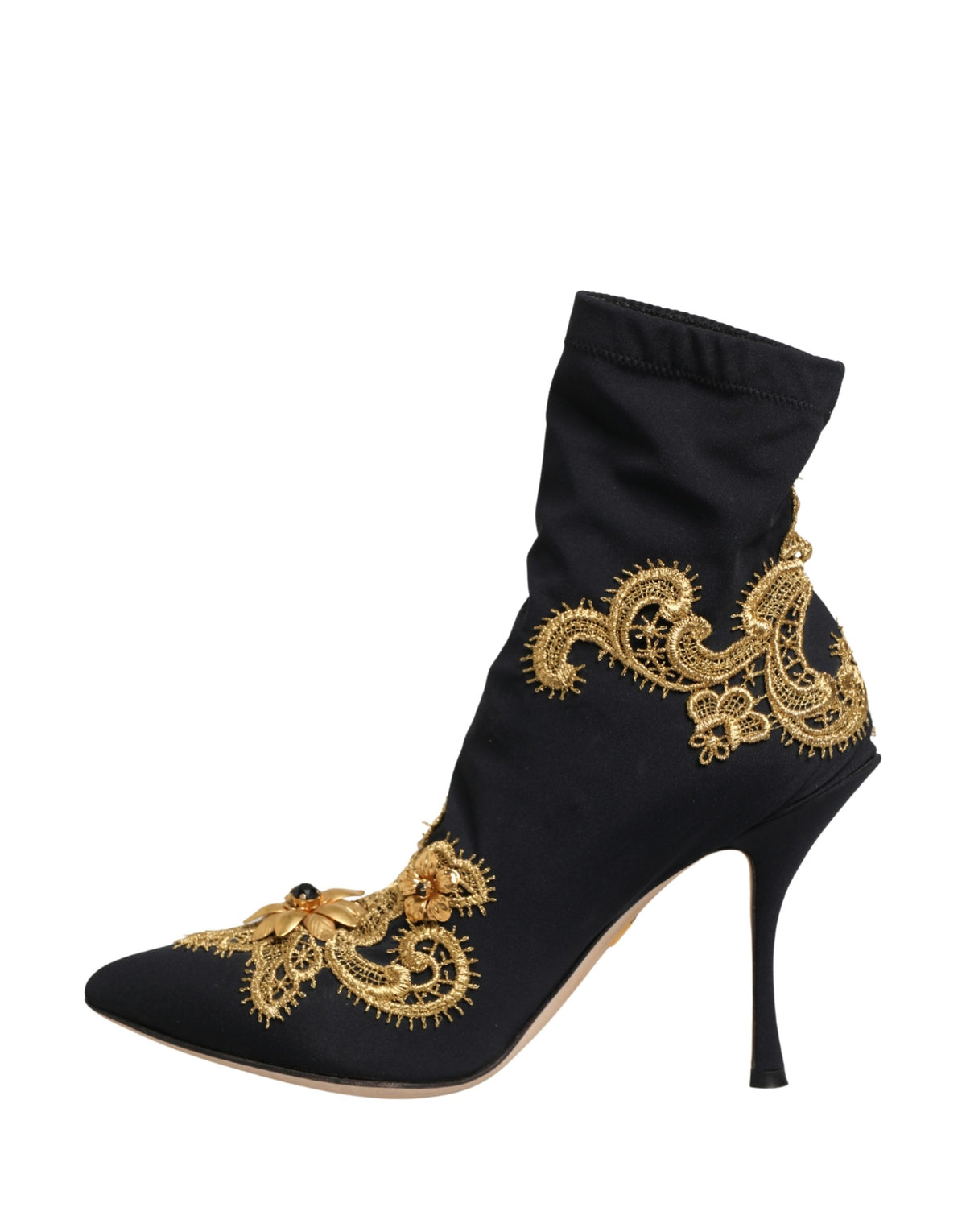 Dolce & Gabbana Black Gold Embroidery Crystal Boots Shoes