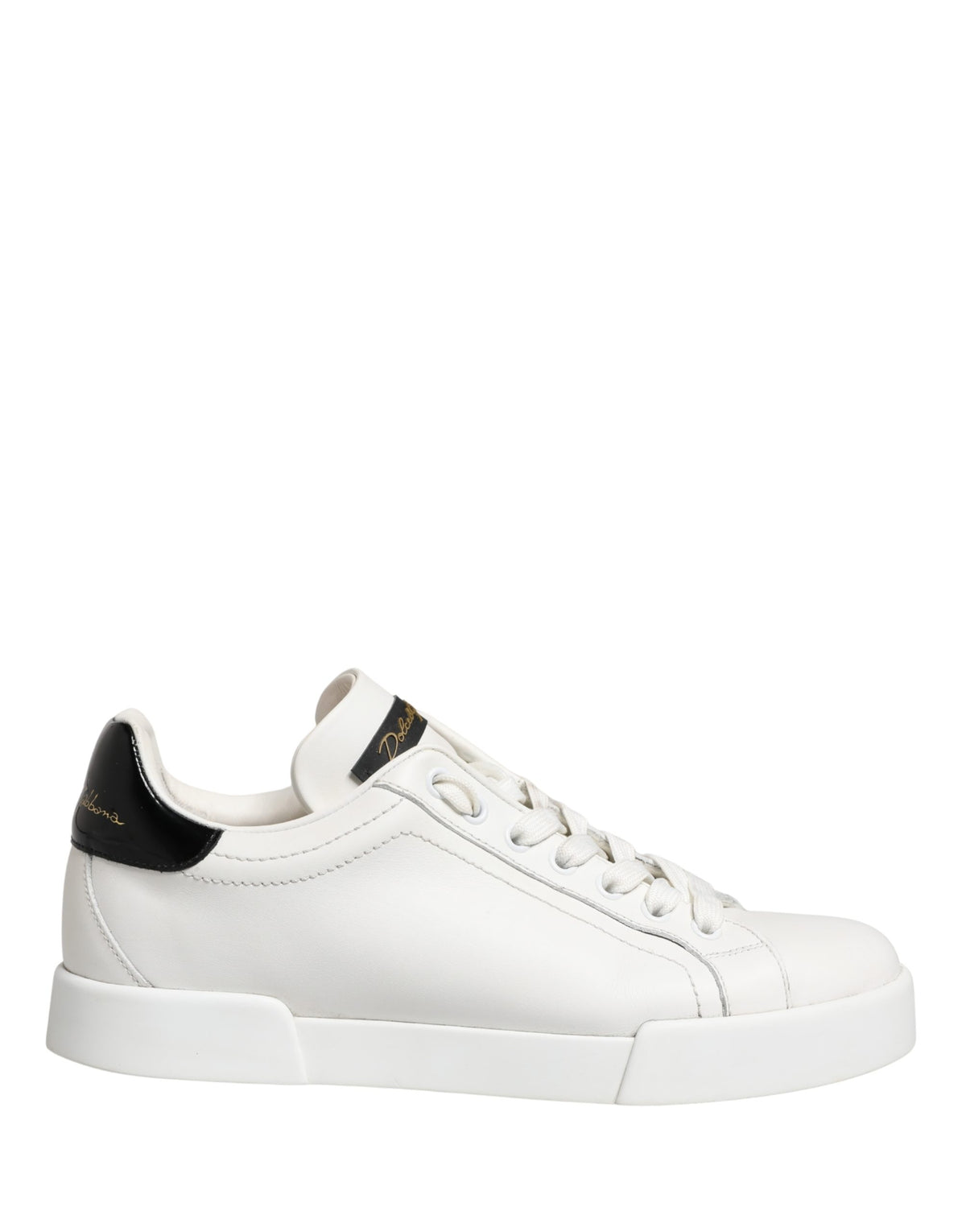 Dolce & Gabbana White Black Portofino Leather Sneakers Shoes