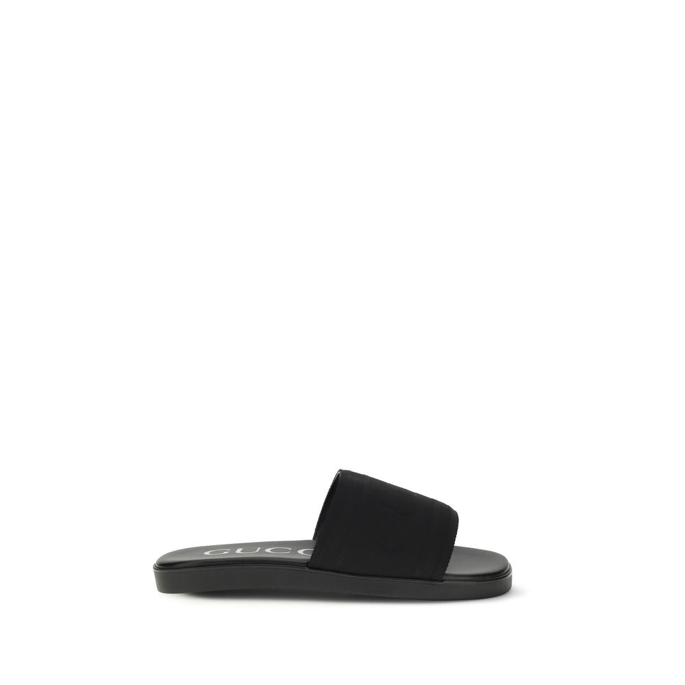 Gucci Black Fabric Flat Sandals