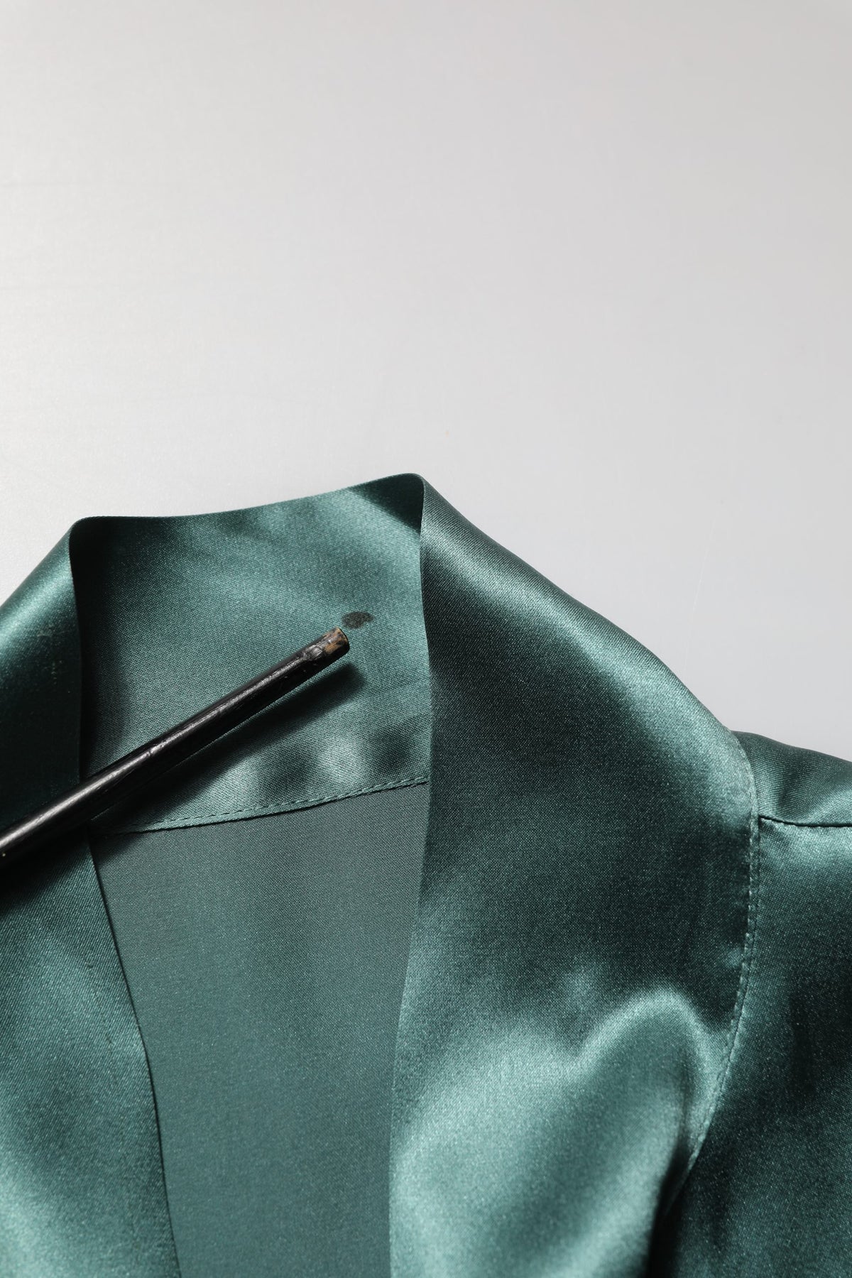 Dolce & Gabbana Dark Green Silk Satin Blouse Neck Tie Top