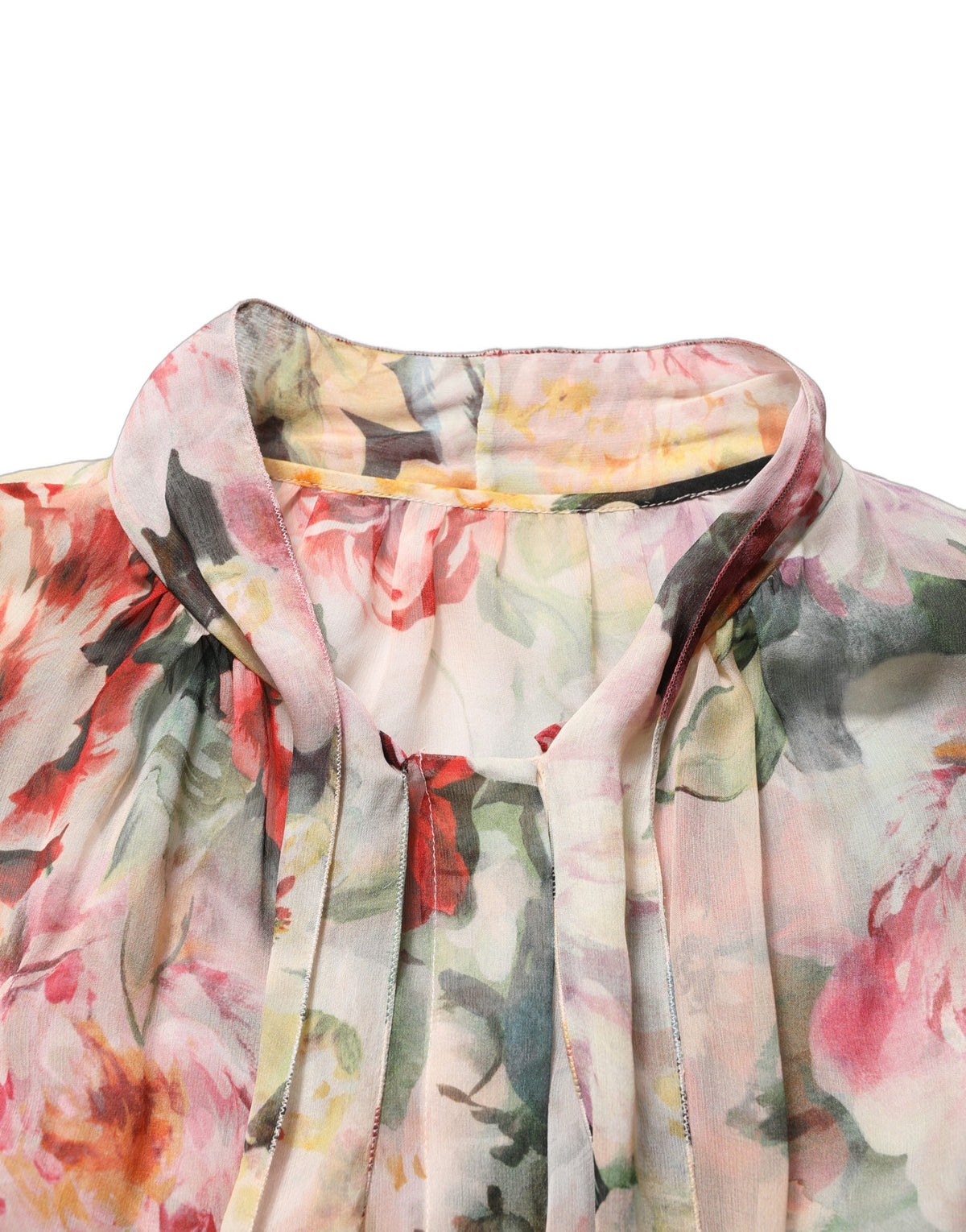 Dolce & Gabbana Multicolor Floral Tie-Neck Silk Chiffon Blouse Top