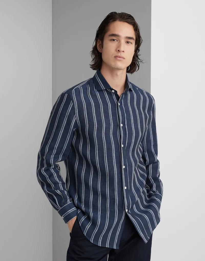 Brunello Cucinelli Bicolor Linen Pattern Shirt