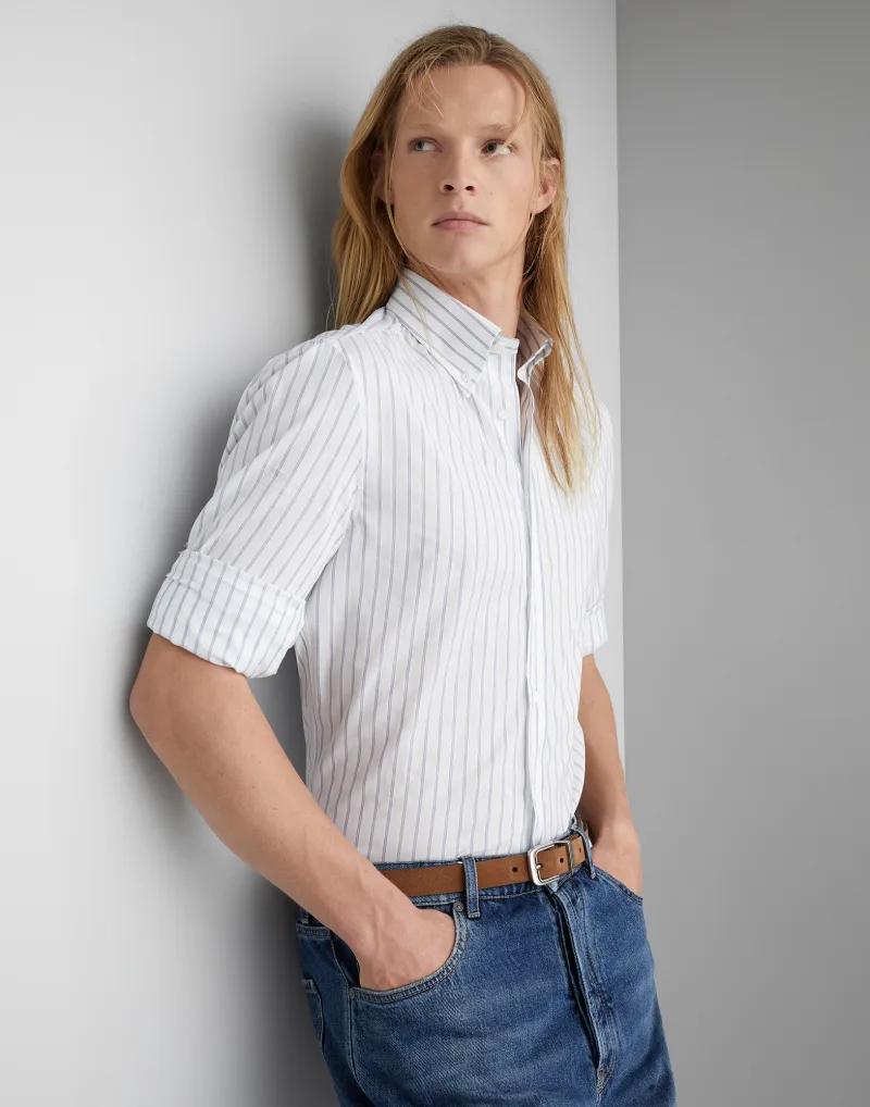 Brunello Cucinelli Bicolor Cotton Pattern Shirt