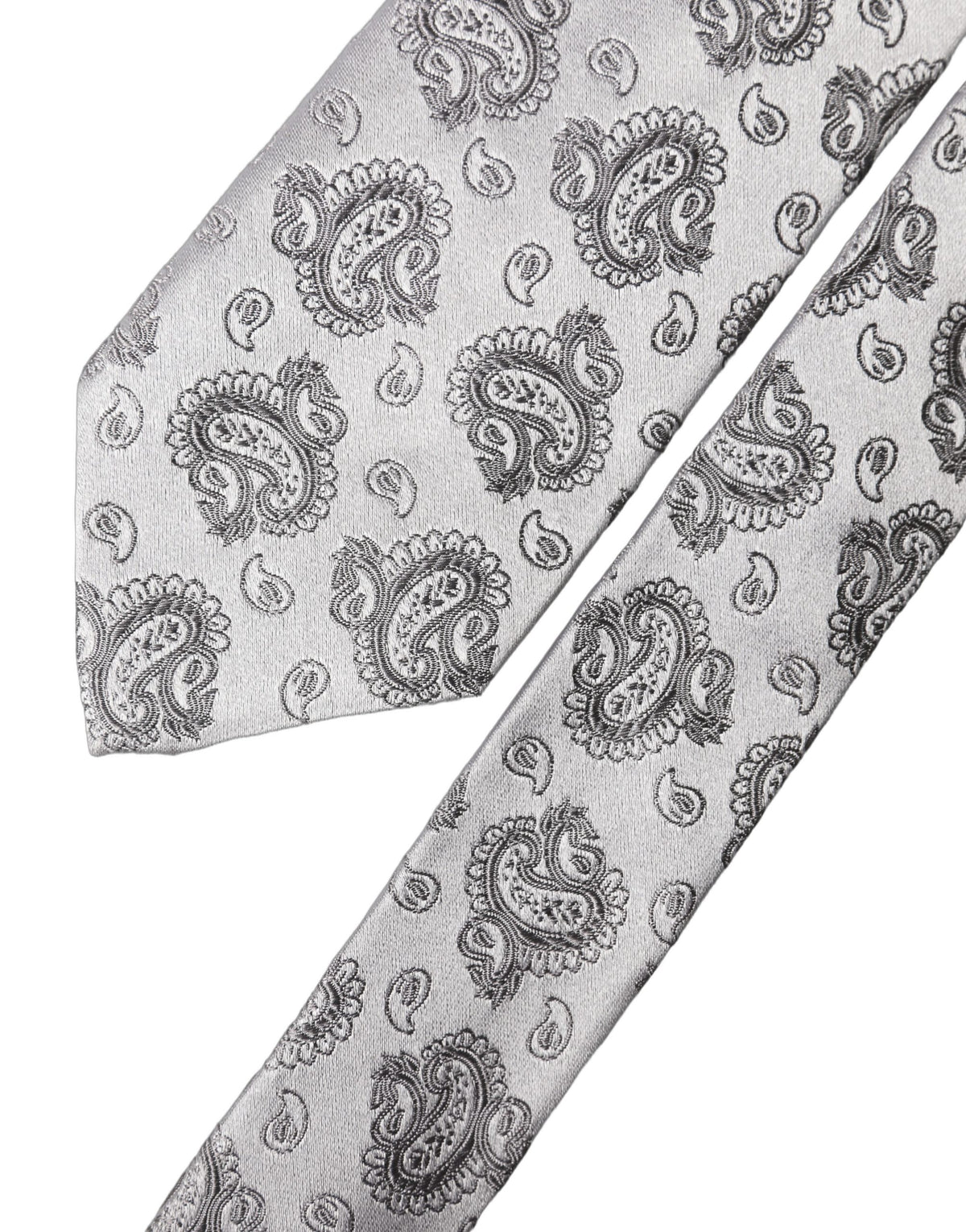Dolce & Gabbana Silver Gray Paisley Silk Adjustable Men Tied Necktie Tie