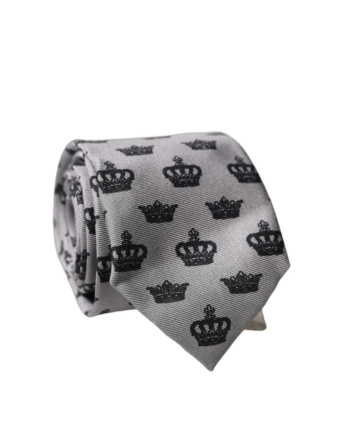 Dolce & Gabbana Gray Crown Fantasy Silk Adjustable Men Tied Necktie Tie